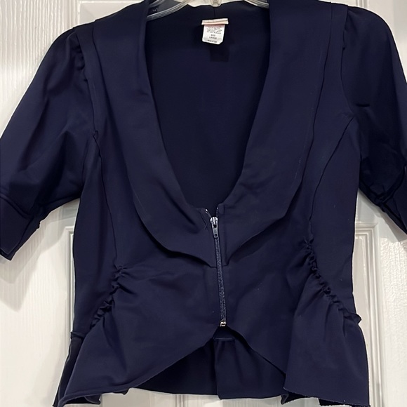 Navy Blue short sleeve top/shrug by Curious Gypsy. Large. Front zipper - Picture 8 of 14